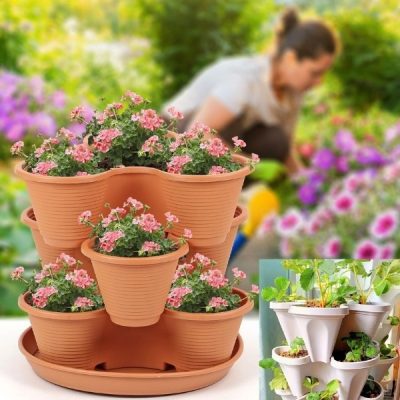Függőlegesen egymásra rakható virágcserepek (3 darabos készlet) | PLANTUP